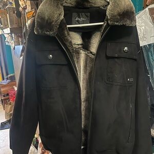 Sean John Black Bomber Jacket with Faux Fur
